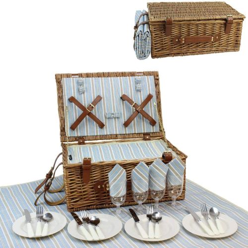 HappyPicnic Wicker Picnic Basket Set for 4 Persons