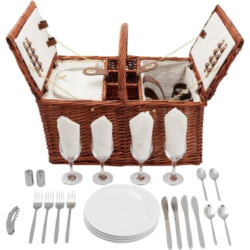 Juvale Wicker Picnic Basket Set for 4 with Cooler Bag