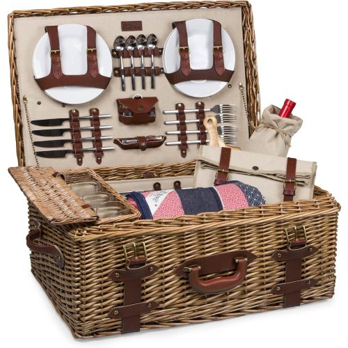 PICNIC TIME Charleston Luxury Wicker Picnic Basket for 4