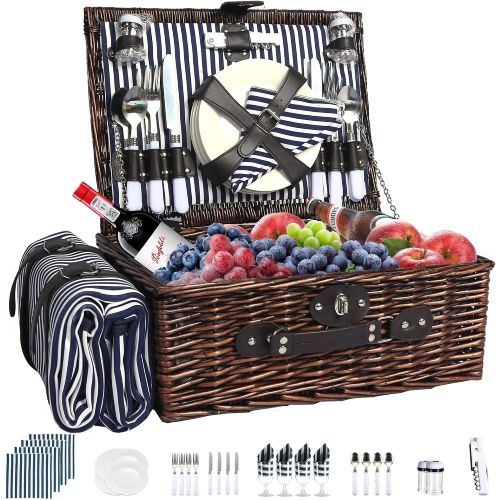 YPshuye Picnic Basket for 4 with Cooler and Blanket