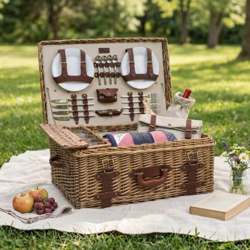 picnic basket with tableware