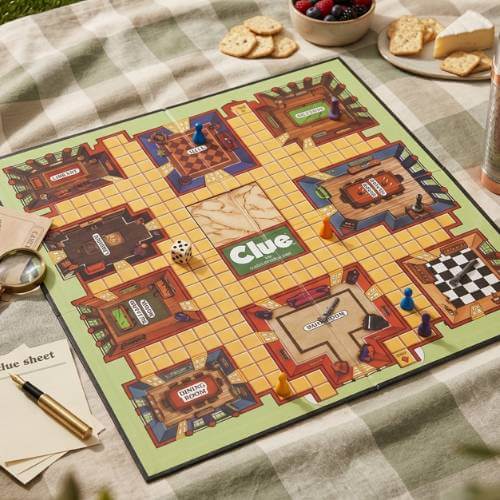 classic clue board game picnic setup