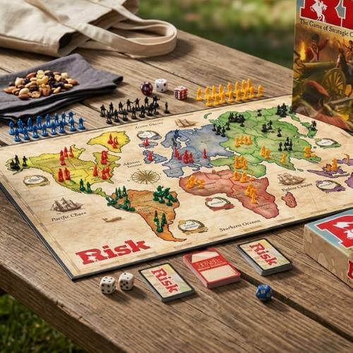 risk board game on picnic table