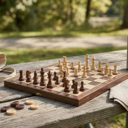 wooden chess set outdoor picnic game