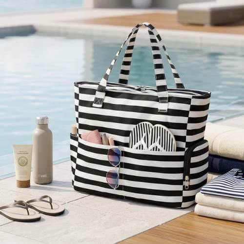 striped poolside beach bag