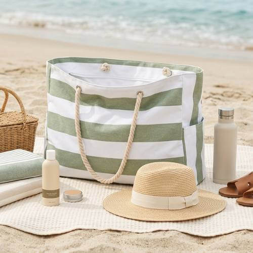 striped waterproof beach tote
