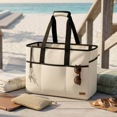 waterproof beach tote with towels