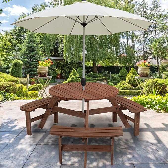 Goujxcy 6 Person Wood Picnic Table