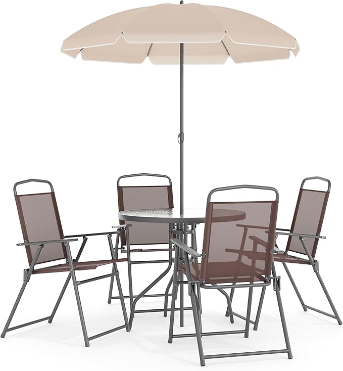 Nantucket 6-Piece Patio Dining Set with Glass Table