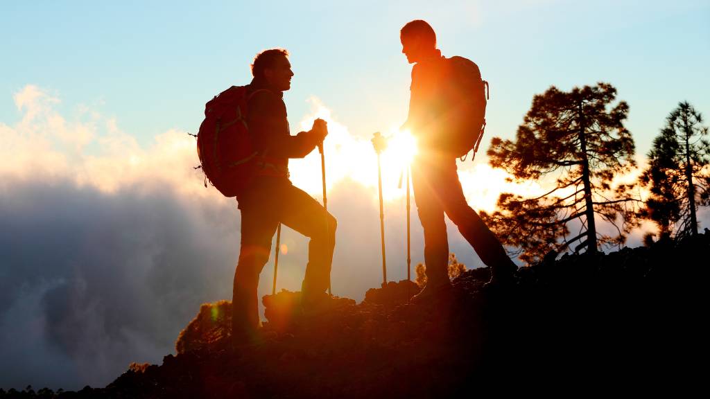 hiking date at sunset