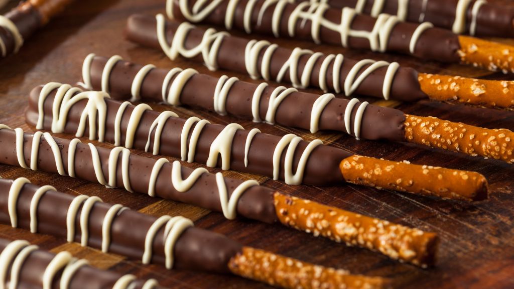 pretzel rods with chocolate drizzle