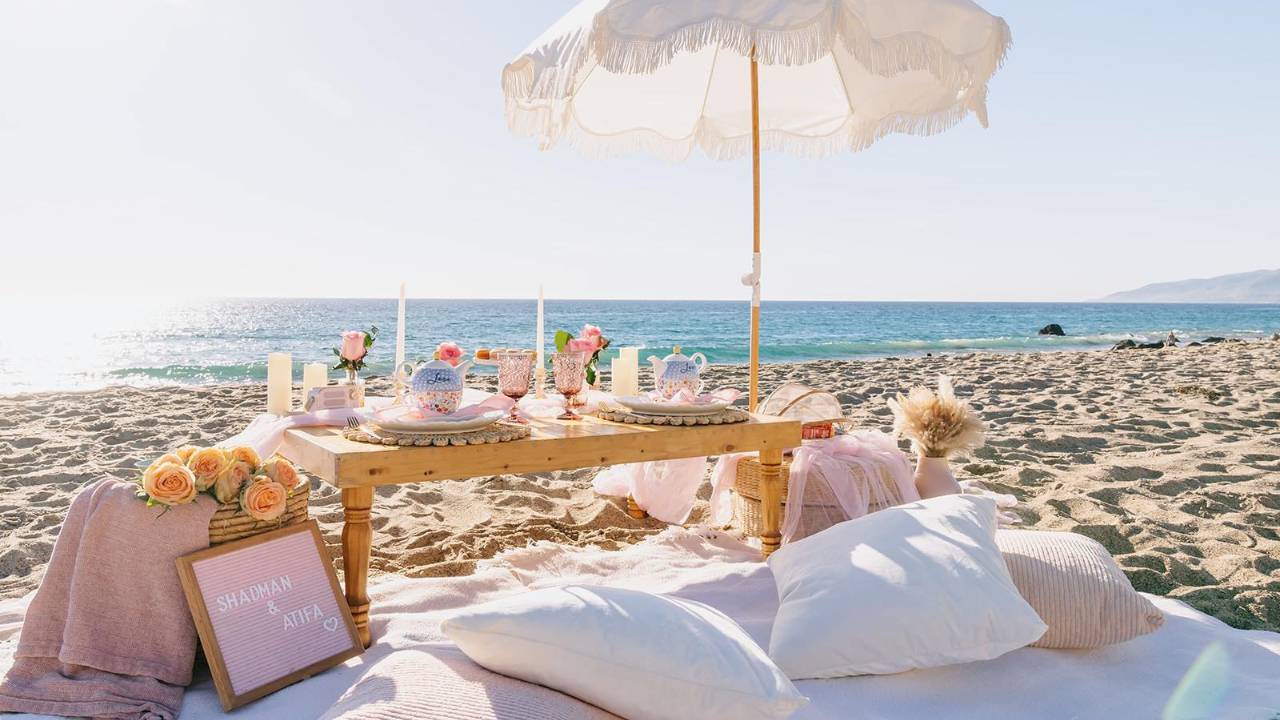 elevated beach picnic event branding