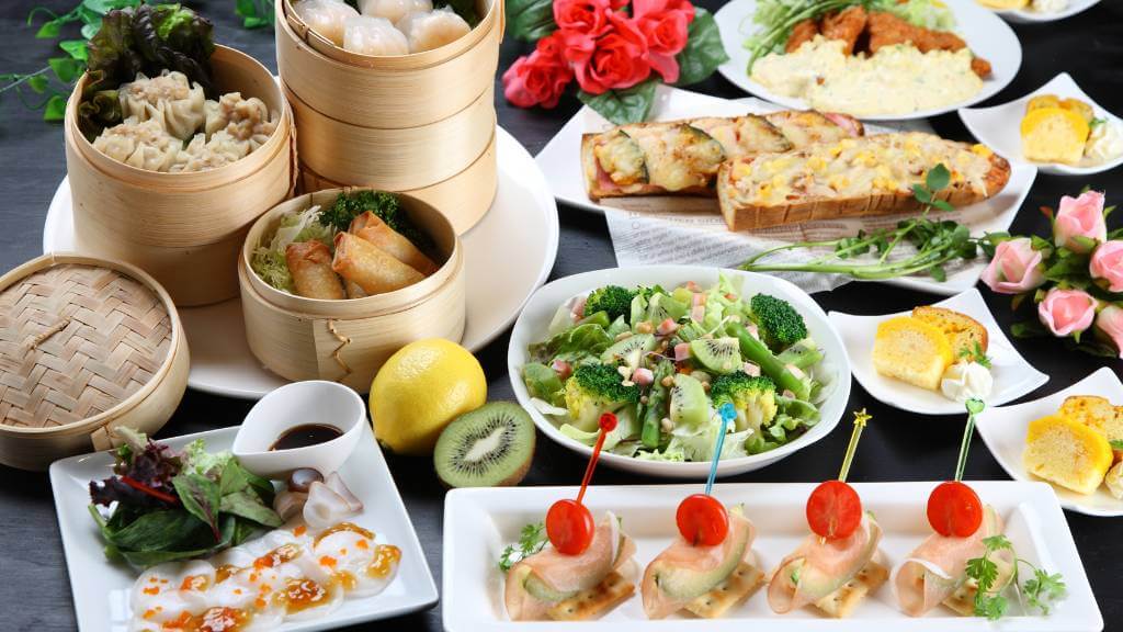 asian inspired potluck spread