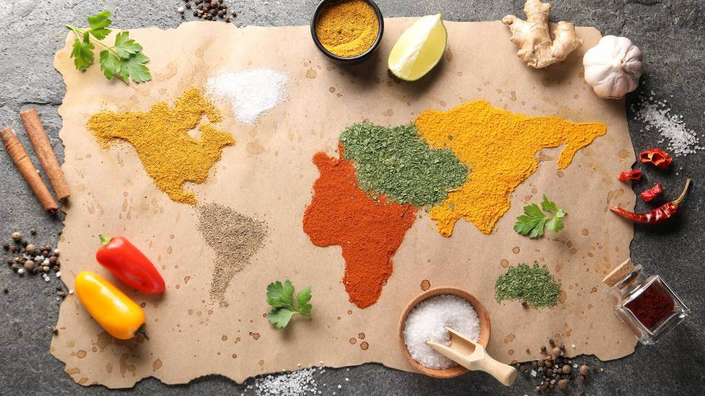 world map made of spices