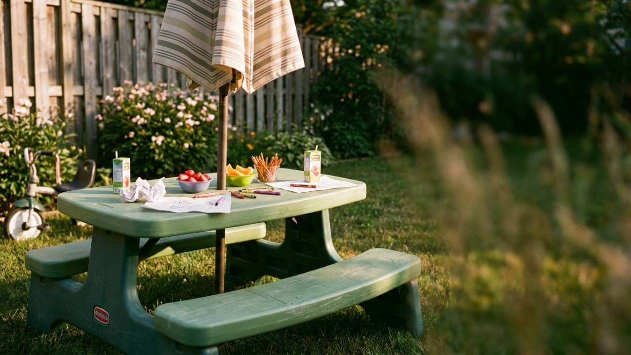 kids plastic picnic table with umbrella